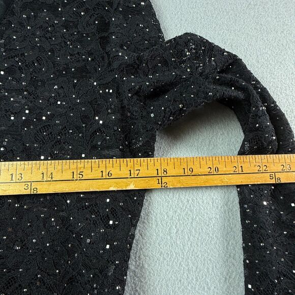 St John Evening Marie Gray Black Lace Beaded Sheer Top Blouse Sz 4 Made in USA - Picture 7 of 11